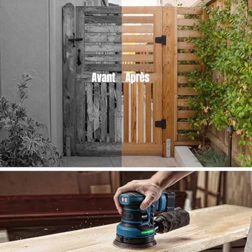 Bostar 18V Cordless Eccentric Sander, Ø125mm Brushless Motor, 2 Batteries 3.0Ah, Max. 21000 rpm, 6 Speed, Dust Bag, Orbital Sander for Wood and Car, Compatible Makita 18V - Image 5