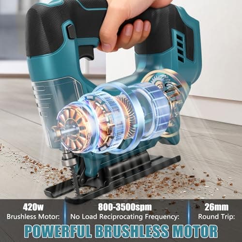 Scie Sauteuse Sans Fil compatible avec Makita 18V batteries, pour la Coupe du Bois, vitesse variable, coupe à onglet 0-45°, 6 lames incluses pour bois(sans batterie) - Image 3