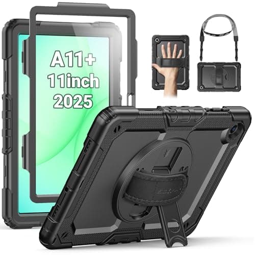 SEYMAC Case for Samsung Galaxy Tab A11+ Plus 2025/A9+ Plus 11 Inch 2025/2023, Shockproof Protection for Samsung A11+ Tablet with Screen Protector, 360° Rotating Hand Strap and Stand, Black - Image 2