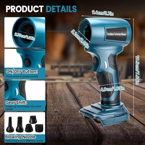 Cordless Leaf Blower for Makita 18V, Portable Brushless Dust Cleaner, 130,000 RPM Adjustable Speed and 5 Nozzles for Patio Bedroom Home (No Battery) - Image 5