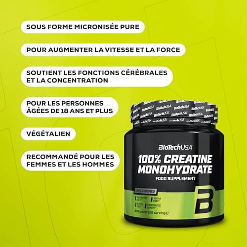 BioTechUSA 100% Creatine Monohydrate | Pharmaceutical Grade Creatine | Micronized | Vegan | Gluten Free, 300 g, Unflavored - Image 4