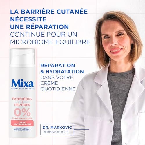 MIXA - Crème Anti-Réactions - Hydrate Intensément & Répare La Barrière Cutanée en 4H* - Sans Parfum, Sans Alcool - Panthénol + Peptides - Tous Types de Peaux Réactives - Flacon-Pompe 50 ml - Image 6