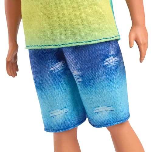 Barbie Fashionistas Ken Doll with Black Hair, Blue and Green Gradient Tank Top, Denim Shorts and Silver Sneakers, HYV00 - Image 6