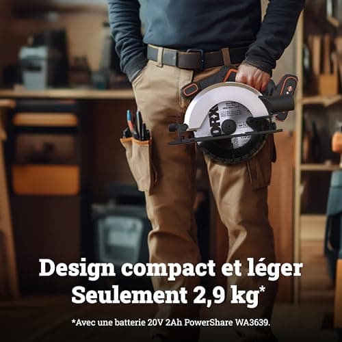 WORX 20V WX526.9 Cordless Circular Saw, 165 mm Blade, Up to 55 mm, Bevel 0-50°, Ideal for Clean Cuts in Wood, Compact and Lightweight, No Battery or Charger - Image 6
