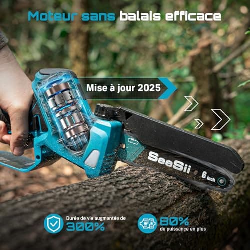 SEESII Mini 6 Inch Battery Chainsaw, Brushless Electric Chainsaw, with 2 x 4000 mAh Battery, Automatic Lubrication, Compatible with Makita 18V, Ideal for Outdoor and Gardening - Image 4