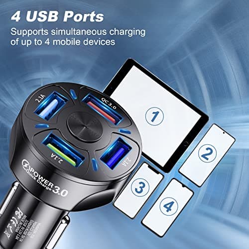 4 Ports USB Car Charger Mobile Phone Car Cigarette Lighter Charger Accessories Compatible with Tablet, iPhone, Samsung - Image 3