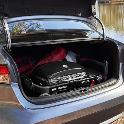 Weber Traveler Compact gas barbecue/Foldable and portable design with wheels, automatic lid lock, lid with thermometer, 1 burner, cooking surface 52 x 36 cm, black - Image 7