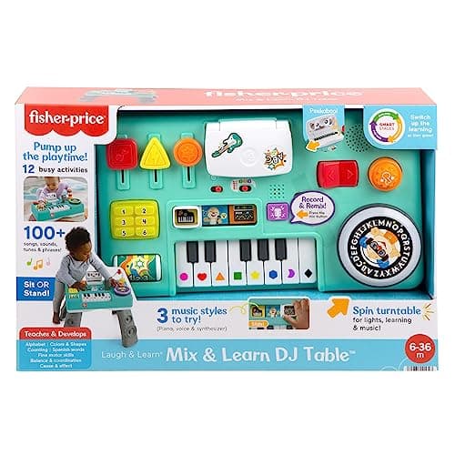 Fisher-Price Ma Table d’Activités de DJ Rires & Éveil | Table d'Activité Bébé Lumineuse et Musicale | Jouet d'Éveil Progressif dès 6 Mois, Version: Allemande Emballage réduit, HXG09 - Image 7