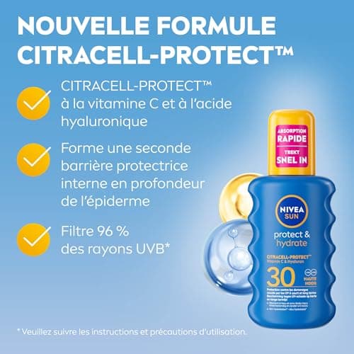 NIVEA SUN Spray Solaire Protect & Hydrate SPF 30 200 ml — Crème Solaire résistante à l'eau — Protège et Hydrate — Haute Protection Visage et Corps - Image 5