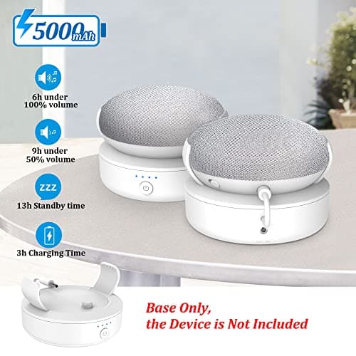 PlusAcc Battery Base Compatible with Google Nest Mini - Portable Outdoor Battery Holder Accessory for Kitchen and Garden, Power 9 Hours Playtime (White) - Image 6