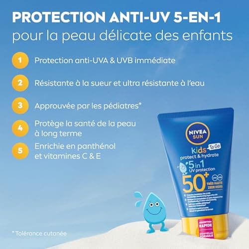 NIVEA SUN Lait solaire Protect & Play Enfants FPS 50+ Format voyage (1 x 50 ml), Crème solaire résistante à l’eau, Protection anti UV formulée pour la peau des enfants - Image 3