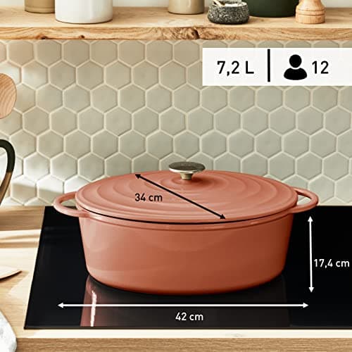 Tefal Lov E2600605 Oval Casserole Dish 34 x 26 cm Cast Steel, Full Induction + Oven, Enamelled Interior Coating, Robust and Eco-Design, Healthy Cooking, Recipe Ebook Included, Terracotta - Image 8