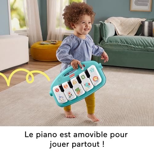 Fisher-Price Tapis Piano Éveil Musical Et Lumineux Bleu, Transportable, 4 Modes De Jeu Éveil Progressif, Version Française, Jouet Enfant, Dès La Naissance, HWY56 - Image 7