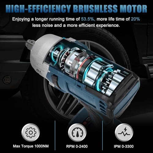 1000Nm Cordless Impact Driver Compatible with Bosch Professional 18V GBA/GBA ProCORE18V Lithium Battery, 1/2" Brushless Impact Wrench with 6 Sockets (No Battery) - Image 4