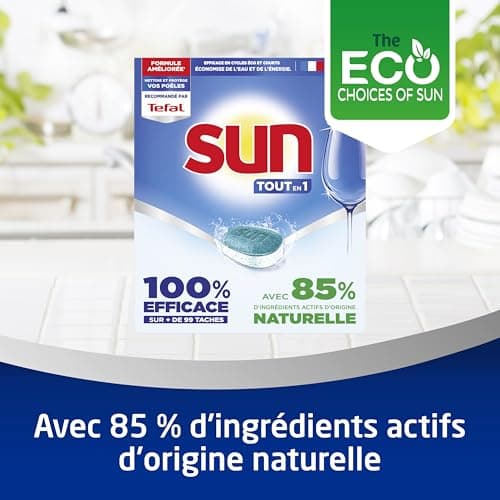 SUN - All in 1 regular dishwasher tablets - 86 tablets - with 85% ingredients of natural origin - 100% effective on more than 99 stains - Made in France - Image 6
