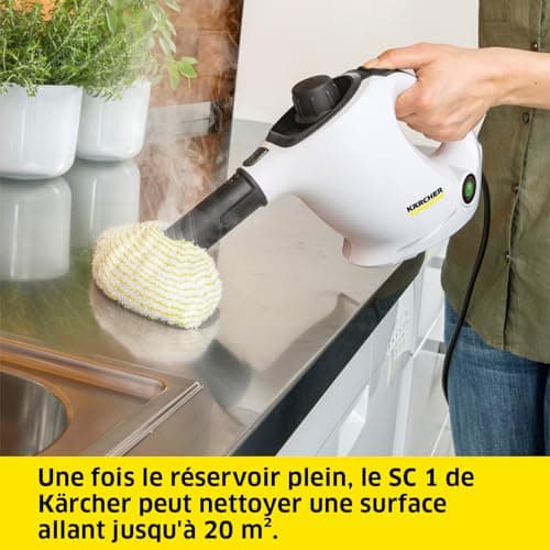 Kärcher Nettoyeur Vapeur SC 1, Pression Vapeur : 3 Bar, Temps de Préchauffage : 3 Min, Puissance : 1 200 W, Surface : 20 m², Réservoir : 200 ML, avec Buse à Main, Jet Crayon & Powerbuse, Brosse Ronde - Image 4