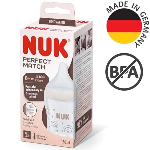 Nuk Perfect Match Baby Bottle Set, 3+ Months, Palate Friendly, Temperature Control, Anti-Colic Vent, 260 ml, BPA Free, Silicone M Teat, Rainbow & Heart, 2 Pieces - Image 8