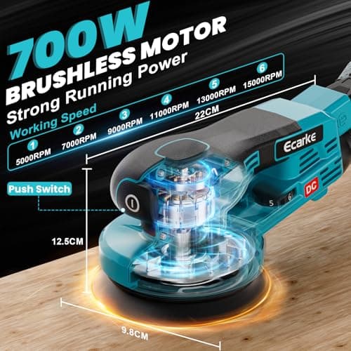 Ecarke Cordless Eccentric Sander 125 mm, Compatible with Makita 18V, 15,000 rpm, 6 Adjustable Speed, with Dust Bag & 20 Abrasive Discs, Ideal for Waxing, Derrusting (No Battery) - Image 7