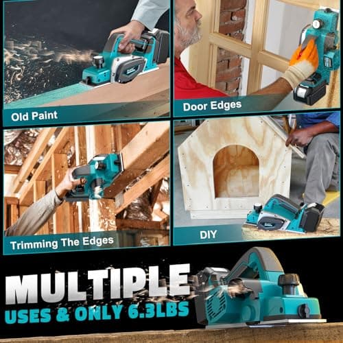 Ecarke 750W Cordless Electric Planer - Compatible with Makita 18V Batteries, Brushless Motor, 15,000 RPM, Width 82 mm, Depth 0-2 mm - Wood, Furniture & DIY - No Battery - Image 5