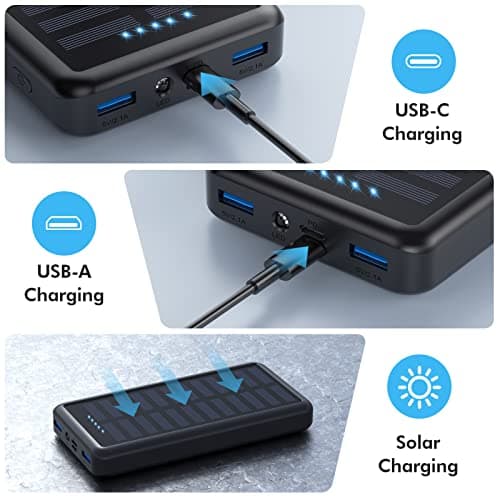 External Battery USB C 26800mAh, Solar Power Bank 15W PD 3.0A Fast Charging, Portable Solar Charger with LED Flashlight Battery Compatible with iPhone/Samsung, Tablet and Camping - Image 5