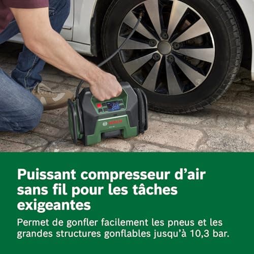 Bosch PAO 18V Cordless Air Compressor (from tires to large inflatable objects; with air pump clip for tire valve, French valve (Presta), ball needle, flow adapter) - Image 5