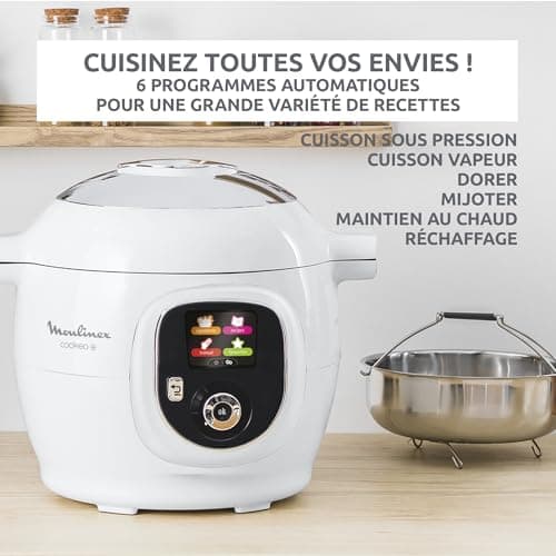 Moulinex, Cookeo Smart Multicooker, 6L, 80 built-in recipes, Unattended Cooking, Intuitive screen, Cooking guide, MyMoulinex application, 1600W, White, 15 years repairability CE854110 - Image 5