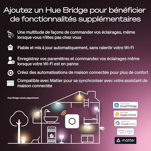 Philips Hue Ampoule LED connectée A60, Lumière blanche chaude 2700 K, Culot E27, 9,5 W, 1100 lumens, Intensité variable, Compatible avec Alexa, Google Assistant et Apple Home, pack de 1 - Image 6