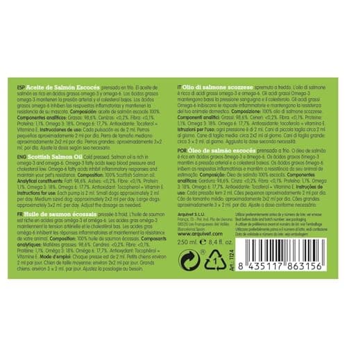 ARQUIVET Scottish Salmon Oil for Cats and Dogs 250 ml - Complementary Food - Omega 3 and 6 - Vitamin E - Image 5