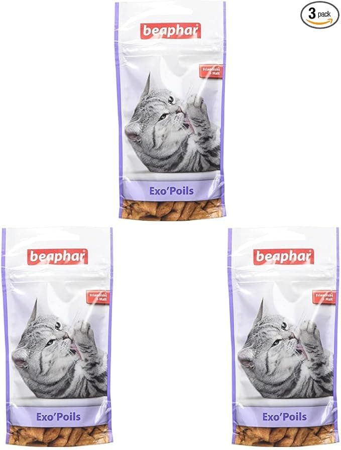Wellness BEAPHAR Exo'Hair Malt Treats for Cats – Food Supplement – Prevents the Formation of Hairballs and Promotes Gut Wellness – Resealable Bag of 35 g (Pack of 3)