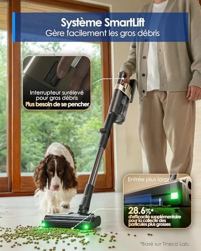 Tineco Pure One A90S Aspirateur Balai sans Fil, 270AW d’Aspiration, 105 Min d'autonomie, Brosse 3DSense Master, Lumière LED Verte à 150°, Pliable à 180°, Adapté aux Poils d'animaux/Tapis/Sols Durs - Image 6