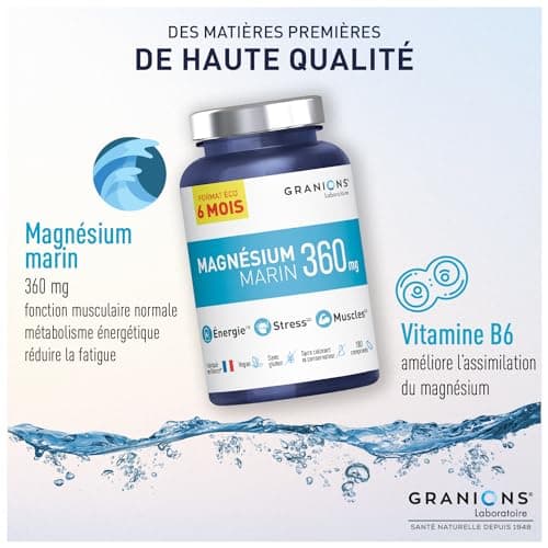 GRANIONS - Magnesium Marin 360 mg - 6 MONTH FORMAT - Made in France - Magnesium + Vitamin B6 - Anti Stress - High Quality Marine Magnesium - 180 Magnesium Tablets - Image 5
