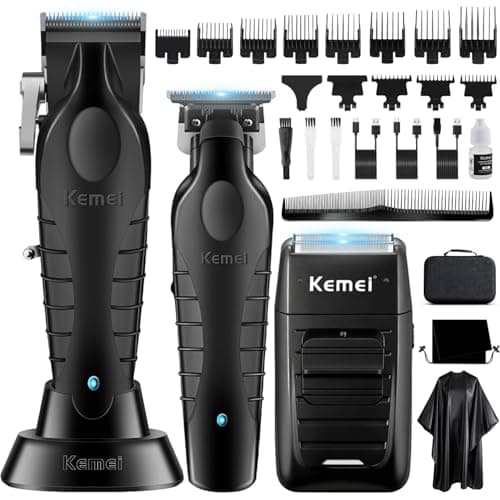 KEMEI Professional Hair Clippers for Men, Cordless Barber Clipper & Beard Trimmer/T Hair Trimmer, Aluminum Electric Razor Hair Cutting Kit for Men - Image 3