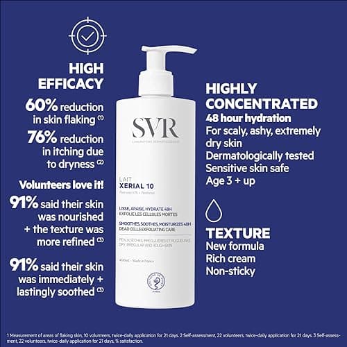 SVR - Xérial 10 Lait Corps - Hydratation 48H anti-squames - Pour peaux sèches à très sèches sujettes aux démangeaisons - Urée pure 10%, panthénol, beurre de karité - 400 ml - Image 6