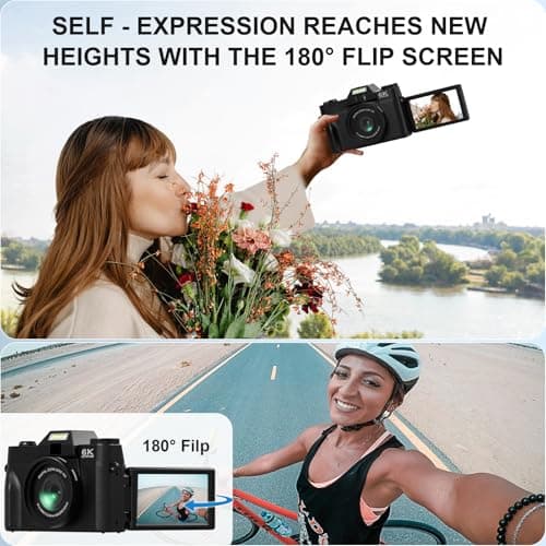 6K 64MP Digital Camera for Vlog with WiFi, 64GB TF Card, Microphone, Autofocus, 16X Zoom Compact and Portable Camera for YouTube, Travel, Beginners, Macro Lens and Wide Angle - Image 8