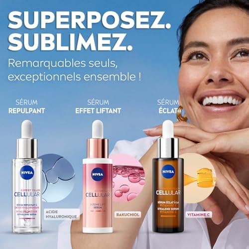NIVEA - Coffret Routine Sérum Layering Soin Visage Anti-Âge Cellular Expert - Trio de Sérums : 3 Zones + Acide Hyaluronique + Vitamine C - Tous Types de Peaux - 3 x 30 ml - Image 3