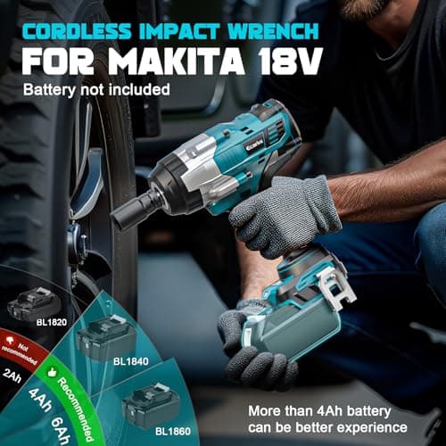 Ecarke Cordless Nutrunner 2200Nm Compatible Makita 18V - 1/2" Brushless Impact Wrench with LED Light for Heavy Duty Cars and Machinery - No Battery - Image 5