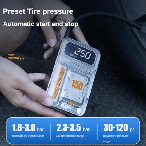 Gonfleur de pneu électrique portable avec écran LCD numérique, compresseur d'air de voiture 150 PSI pour pneus automobiles, motos, balles et gonflables - 60 W DC 5 V - Image 5
