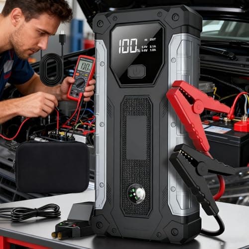 Démarreur de batterie de voiture – Booster d'alimentation 12 V, chargeur de véhicule portable, démarre en toute sécurité automobile, SUV, camion, camping-car, appareil multifonction pour smartphone et - Image 5