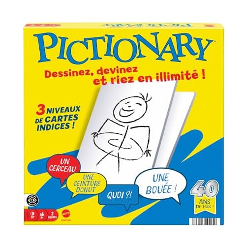 Mattel GamesPictionary Jeu de société familial pour enfants et adultes, soirée jeux pour 2 équipes, avec feutres et ardoises effaçables et sablier, Versión en Francés, JDX98 - Image 3