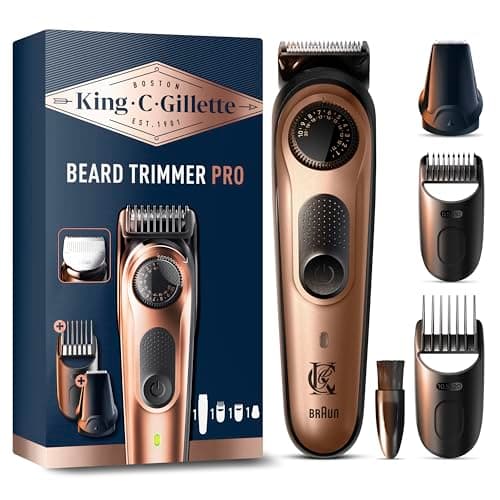 Gillette King C Pro Electric Beard Trimmer for Men with Sharp and Wear-resistant Metal Blades, Men's Beard Set with Precision Head and 2 Washable Combs, 40 Lengths - Image 3
