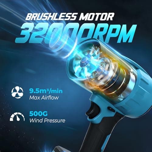 Multifunctional Battery Blower, Compatible with Makita 18V, 32000 RPM, Powerful Cordless Mini Blower, Pressure 500 g, for Removing Leaves, Snow, Dust (without Battery) - Image 4