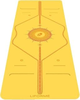 Printed Yoga Mat - Free Yoga Bag Included - Patented Alignment System, Warrior-Style Grip, Non-Slip, Sweat Resistant, Long, Wide (Radiant Sun-Yellow)