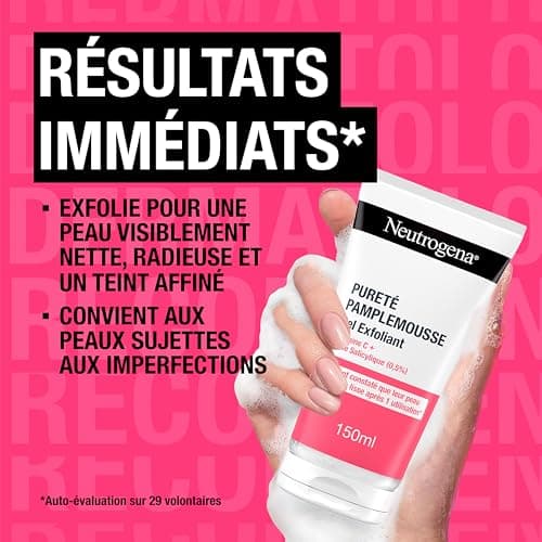 Neutrogena – Gel Exfoliant Pureté Pamplemousse (tube de 150 ml) – Nettoyant visage à la vitamine C et acide salicylique (0,5%) – 96% ont constaté que leur peau était plus lisse après 1 utilisation* - Image 6