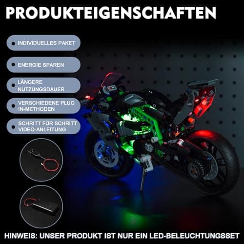 BrickBling LED Motorcycle Light Kit Lego Technic Kawasaki Ninja H2R (No Lego) Decorative Lighting Kit for Lego 42170 Kawasaki Ninja H2R Motorcycle Creative Toys, DE-42170-P64101 - Image 6