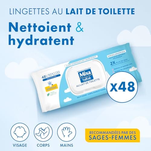 Mixa Baby Wipes Au Lait De Toilette, Pack of 18 x 48 Wipes - Image 3