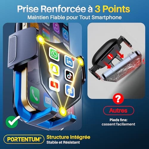 PORTENTUM Car Phone Holder for Air Vent with Hook – New Version 2026 – Triple Anchor System – 360° Rotatable Rotation – Compatible with All Mobile Phones 4 to 7.5 Inches - Image 7