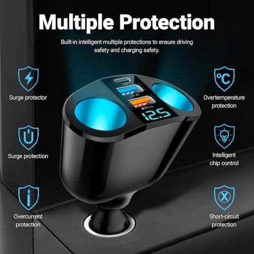 USB Cigarette Lighter, Car Phone Charger, Dual Cigarette Lighter Adapter 120W PD3.0 2.4A, Suitable for Mobile Phones, Tablets and On-Board Cameras - Image 6