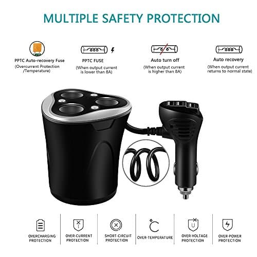 3 Cigarette Lighter Socket Adapter + 3 USB Ports Car Charger, 120 W 12/24 V with LED Voltage Display Separate On/Off Switch for GPS Mobile Phone & Car Camera (Black) 1 - Image 7
