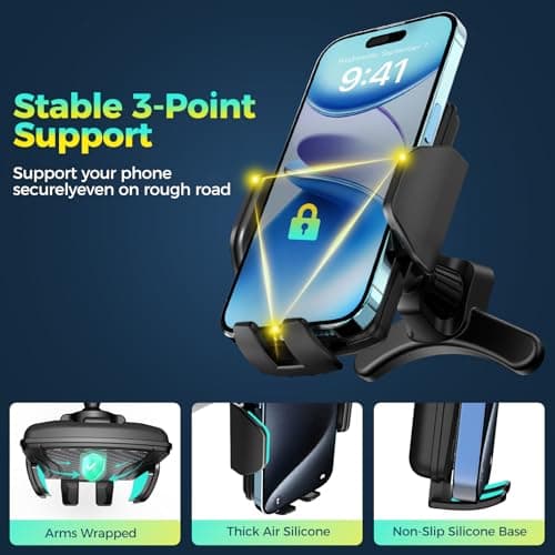 Brencco Car Phone Holder with 360° Rotation Metal Hook & Double Foot Mobile Phone Holder for 4.0-7.0 Inch Smartphone - Image 5