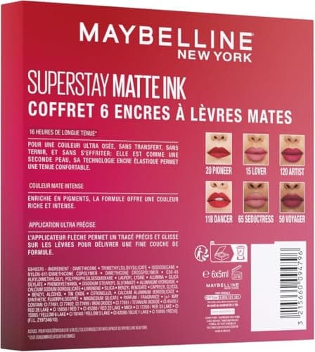 Maybelline New York - Coffret Exclusif de 6 Rouges à Lèvres Liquides Longue Tenue - Superstay Matte Ink - Teintes: Lover (15)/Seductress (65)/Artist (120)/Dancer (118)/Pioneer (20)/Voyager (50) - Image 5
